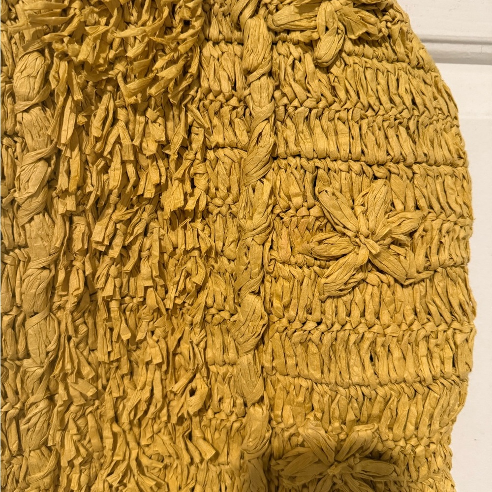 Anthropologie Rosalita Rafia Yellow Fringe Tote Bag - Picture 5 of 16